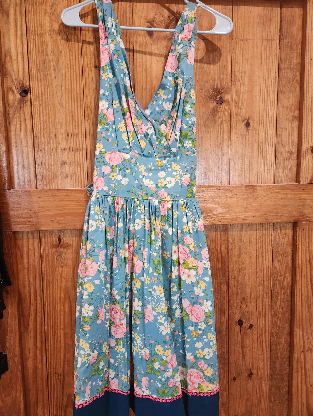 Matilda Jane Teal Blue Floral Midi Dress with Pink Roses